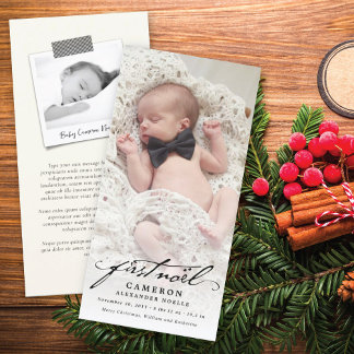 Cartão De Festividades Manuscrito Clássico Script Foto do Primeiro Noel d