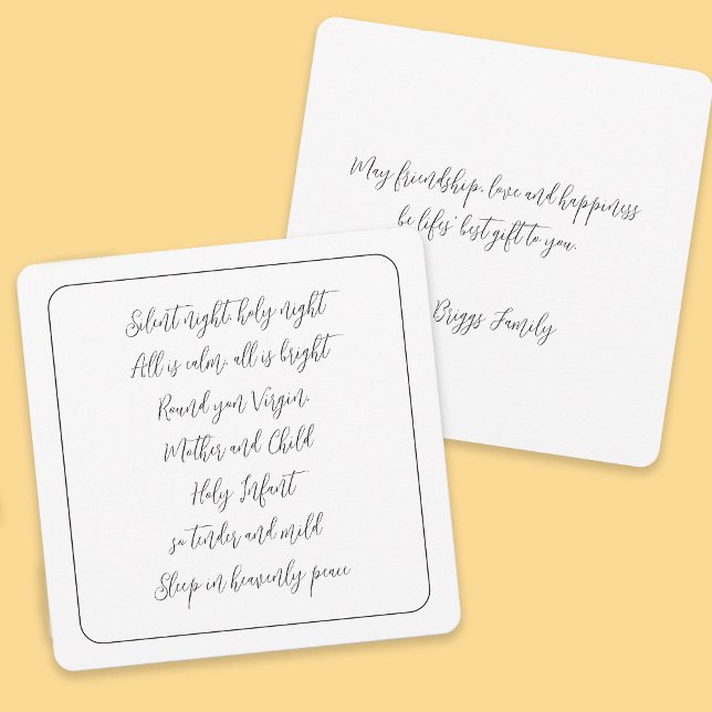 Cartão De Festividades Manuscrito de Letras Noturnas Silenciosas (Front and back view)