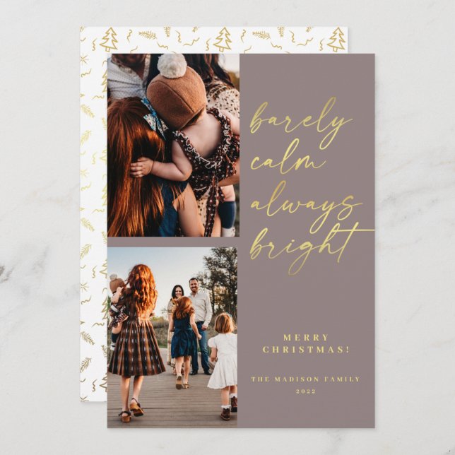 Cartão De Festividades Manuscrito Dourado 2 Fotografia Holid de Natal Sem (Frente/Verso)