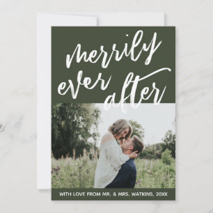 Cartão De Festividades Manuscrito em Verde Merrily Ever After, Photo
