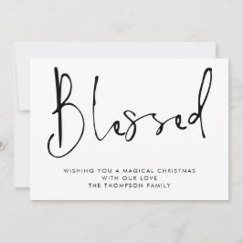 Cartão De Festividades Manuscrito Minimalista Abençoado Natal Branco Negr