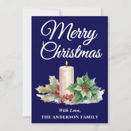 Cartão De Festividades Manuscrito Minimalista Azul Marinho de Natal Feliz