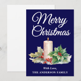 Cartão De Festividades Manuscrito Minimalista Azul Marinho de Natal Feliz