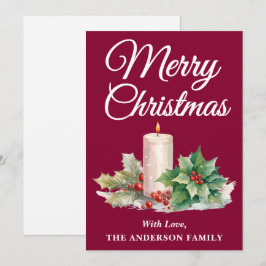 Cartão De Festividades Manuscrito Minimalista Feliz Burgundy de Natal