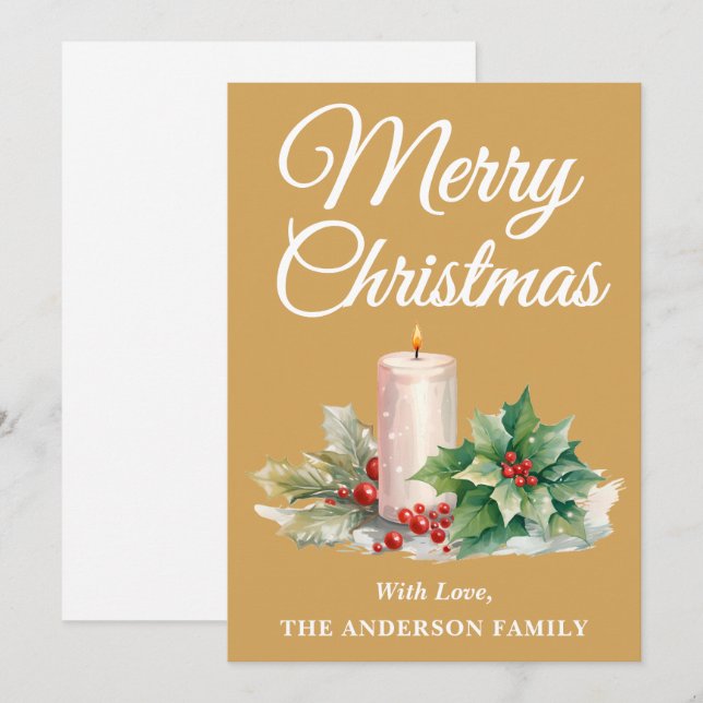 Cartão De Festividades Manuscrito Minimalista Feliz Natal Dourado (Frente/Verso)