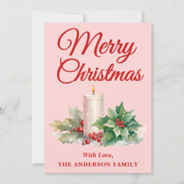 Cartão De Festividades Manuscrito Minimalista Feliz Natal Rosa