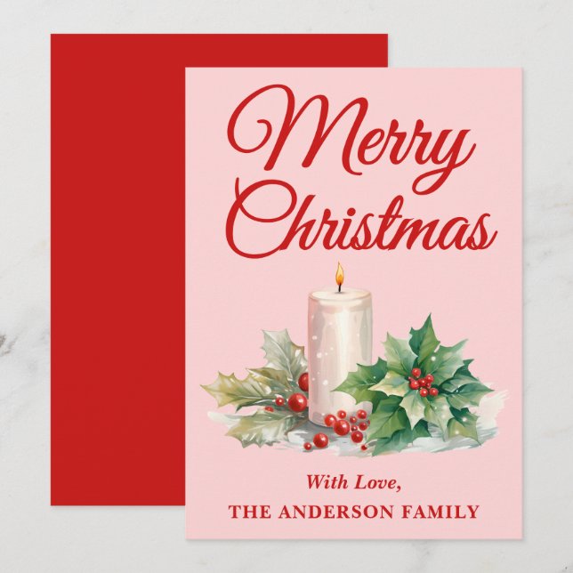 Cartão De Festividades Manuscrito Minimalista Feliz Natal Rosa (Frente/Verso)
