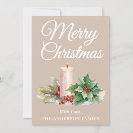 Cartão De Festividades Manuscrito Minimalista Feliz Taupe de Natal