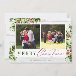Cartão De Festividades Manuscrito Rustic Wood Pine 3 Foto Natal
