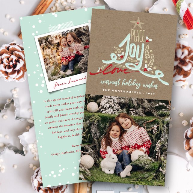 Cartão De Festividades Mão Azul Desenhada Paz Alegria Amor Kraft Rústico  (Criador carregado)