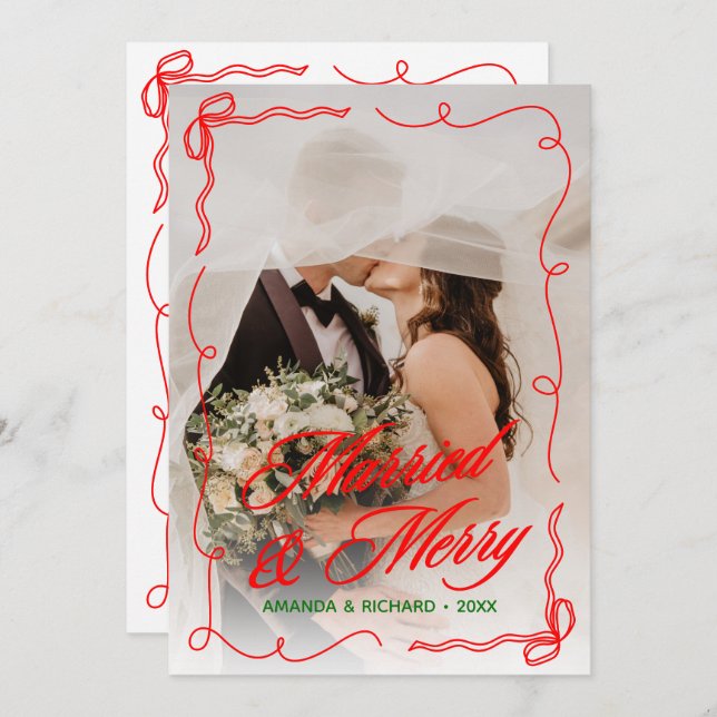 Cartão De Festividades Mão Branca Desenhada Casada e Feliz Natal (Frente/Verso)