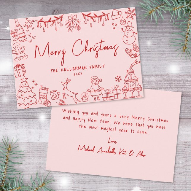 Cartão De Festividades Mão Desenhada Quirky Feliz Natal (Hand Drawn Quirky Merry Christmas Holiday Card)