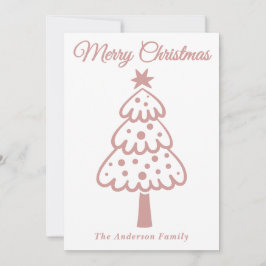 Cartão De Festividades Mão Rosa Branca Desenhada Árvore de Natal