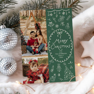 Cartão De Festividades Mão Verde Da Floresta Quirky Desenhou Feliz Natal