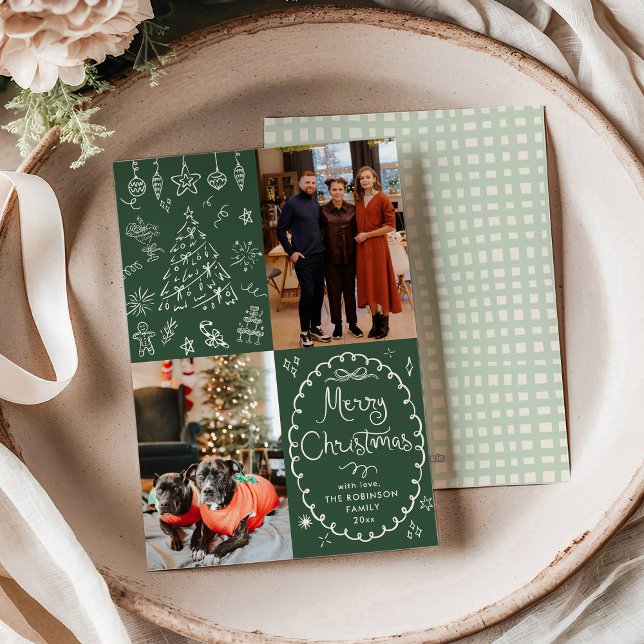 Cartão De Festividades Mão Verde Escura Desenhada Feliz Natal 2 Foto (Criador carregado)