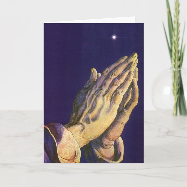 Cartão De Festividades Mãos Antigas Rezando com a Estrela de Belém (Frente)
