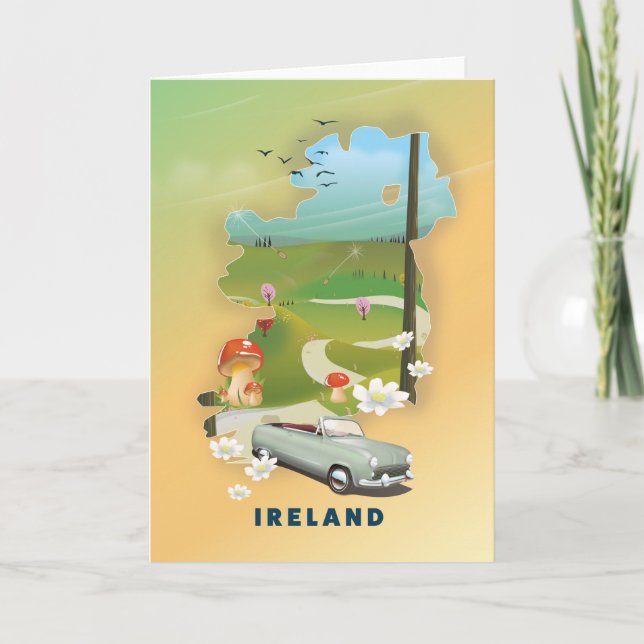Cartão De Festividades Mapa da Irlanda - viagens vintage (Frente)