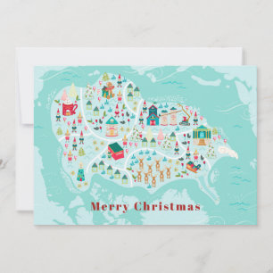 Cartão De Festividades Mapa de Vila do Polo Norte Ilustrado Natalino Fofo