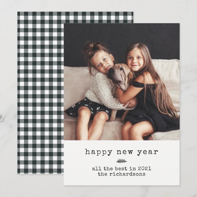 Cartão De Festividades Máquina de Digitalização Moderna | Gingham Preto F (Frente/Verso)