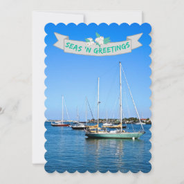 Cartão De Festividades Mar Costeiro em Saudações Barcos de Navegação na B
