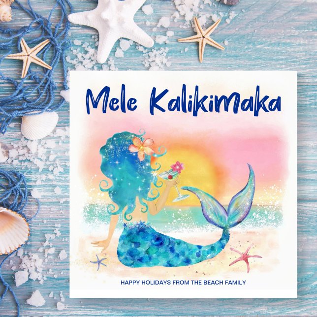 Cartão De Festividades Mar de Mermaid | Praia Tropical de Mele Kalikimaka (Criador carregado)