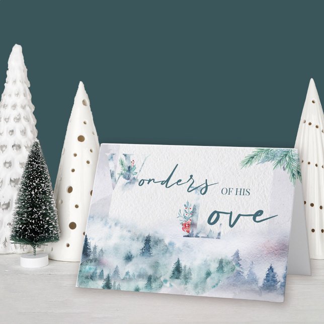 Cartão De Festividades Maravilhas de Sua Aquarela Mistura Floresta de Pin (Wonders of his Love holiday card available professionally printed or as printable digital download)