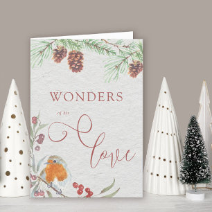 Cartão De Festividades Maravilhas do Seu Amor Natal Robin e Pinhas