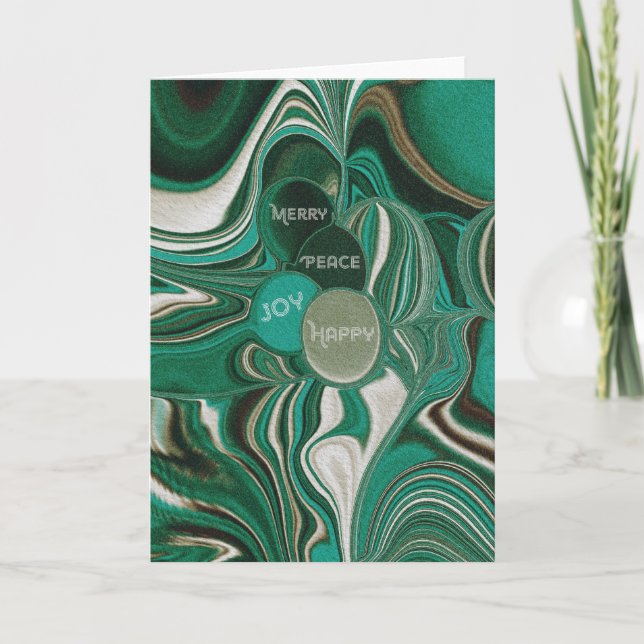 Cartão De Festividades Marbleized Green Teal Folded Holiday Card (Frente)