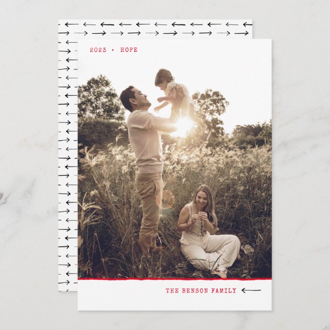 Cartão De Festividades Marcador Mínimo Moderno HOPE Vermelho Brilhante Ve (Frente/Verso)