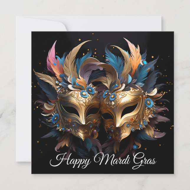 Cartão De Festividades Mardi Gras, Carnaval de Máscara de Veneza Dourada (Frente)