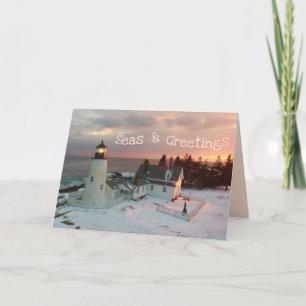 Cartão De Festividades Marés e Saudações Farol de Natal Rosa Blush