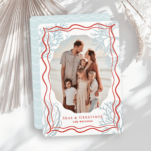 Cartão De Festividades Mares & Saudações Coral Azul Claro Foto Natal