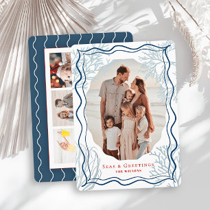 Cartão De Festividades Marés & Saudações Coral Azul-Marinho 4 Fotos Natal