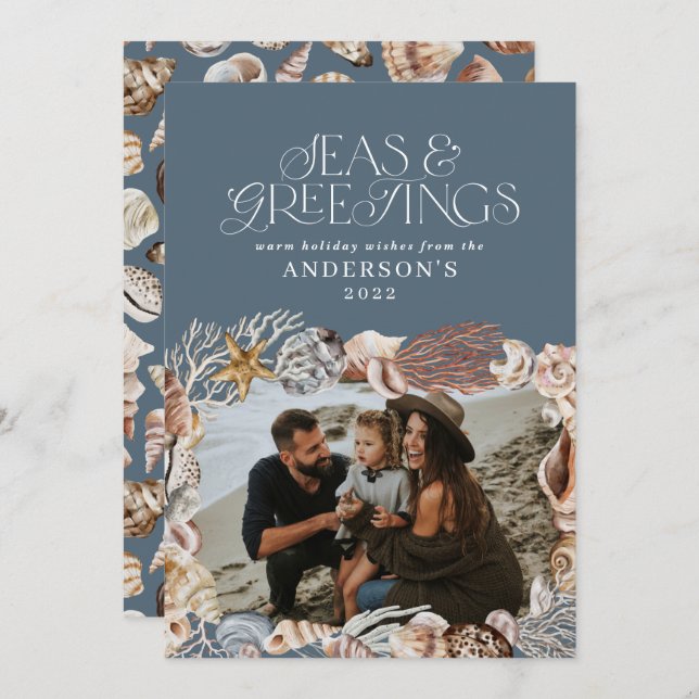 Cartão De Festividades Mares tropicais de Natal quente saudações azul-fot (Frente/Verso)