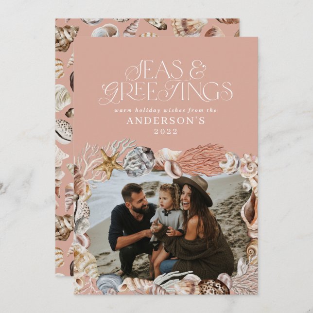 Cartão De Festividades Mares tropicais de Natal quente saudações foto ros (Frente/Verso)