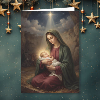 Cartão De Festividades Maria e o Menino Jesus sob a Estrela de Belém