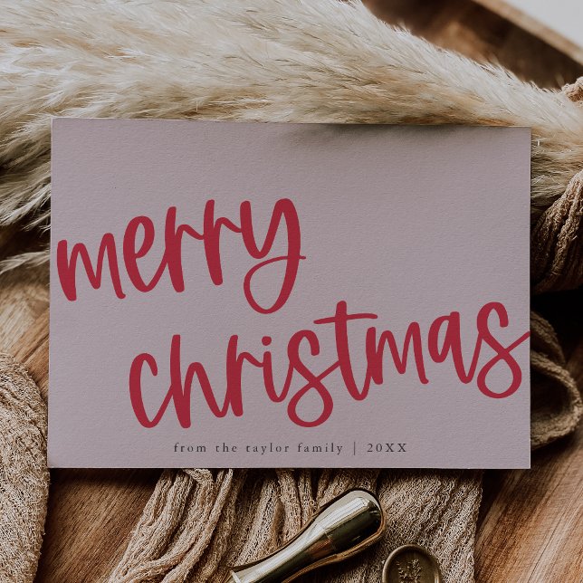 Cartão De Festividades Mariah Red Pink Trendy Family Feliz Natal (MARIAH Red Pink Cute Trendy Family Merry Christmas Holiday Card)