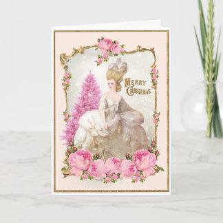 Cartão De Festividades Marie Antoinette Pink Tree Roses Christmas Card