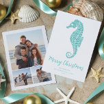 Cartão De Festividades Marinho Aqua Blue Glitter Beach Natal 3 Foto<br><div class="desc">Este cartão de Natal do templo litorâneo apresenta um lindo cavalo azul aqua,  com o guião Feliz de Natal e 3 fotos no verso. Veja a coleção para produtos correspondentes e outras formas de cores,  ou envie-me mensagem através do Zazzle Chat se precisar de um produto especial correspondente.</div>