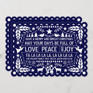 Cartão De Festividades Marinho azul Amor Paz Joy papel picado Natal