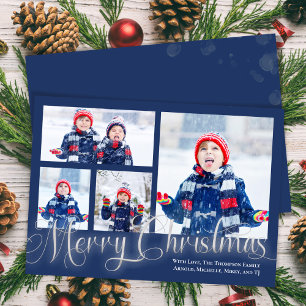 Cartão De Festividades Marinho Azul de Colagem de Fotos Feliz Natal