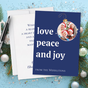Cartão De Festividades Marinho Blue Christmas Family Photo Love Peace Joy