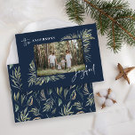 Cartão De Festividades Marinho Blue elegante fotografia botânica simples<br><div class="desc">Marinho azul-,  elegante,  fotografia botânica simples,  guião alegre e alegre,  design.</div>