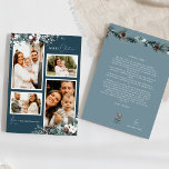 Cartão De Festividades Marinho Blue Greenery Vintage Quatro Colagem de Fo<br><div class="desc">Bem-vindos ao nosso Marinho Azul Verde Vintage Quatro Foto Collage Holiday Card design, onde o charme vintage encontra elegância moderna. Este design apresenta uma intricada aquarela verde e caligrafia sutilmente elegante com simples tipografia, capturando a essência do conforto tradicional e do núcleo de chalé rústico. Com um toque de talento...</div>