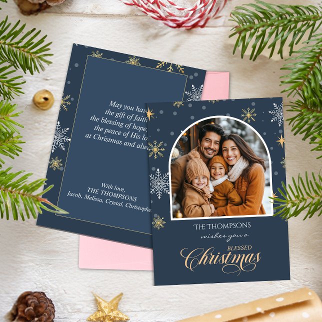 Cartão De Festividades Marinho de Fotografia com Flocos de Neve Modernos  (Criador carregado)