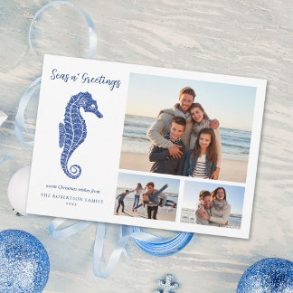 Cartão De Festividades Marinho de Natal de Praia Blue Seacavalo 3 Foto