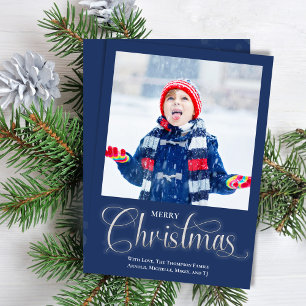 Cartão De Festividades Marinho de Natal feliz - Script de Foto Azul Um
