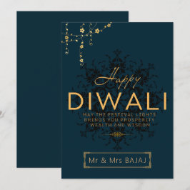 Cartão De Festividades Marinho e ouro personalizáveis para o Happy Diwali