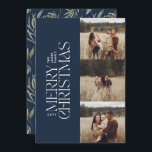 Cartão De Festividades Marinho elegante, multibotânico<br><div class="desc">Folhagem botânica multiaquática de cor azul-marinho elegante e mínima fotográfica.</div>