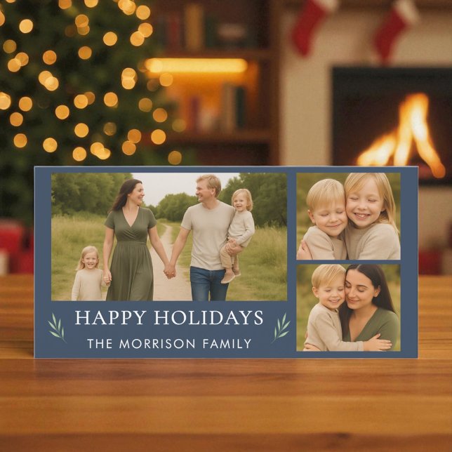 Cartão De Festividades Marinho Festivo Azul Feliz Foto de Natal Botânica (Criador carregado)